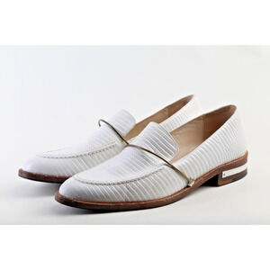 FREDA SALVADOR Womens White Croc Light Almond Slip On Leather Loafers Shoes Sz 9